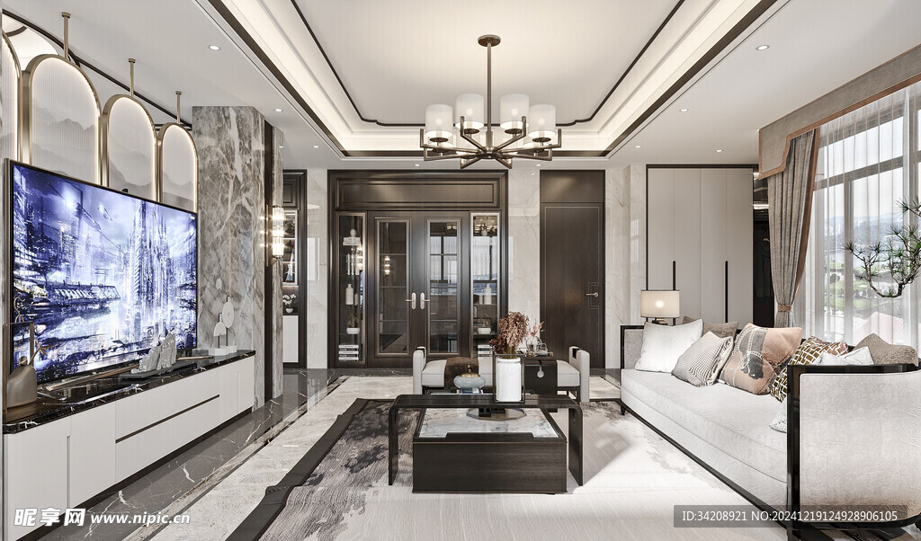 现代简约高级感新中式复古风客厅