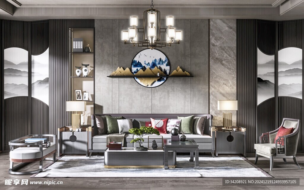 现代简约高级感新中式复古风客厅