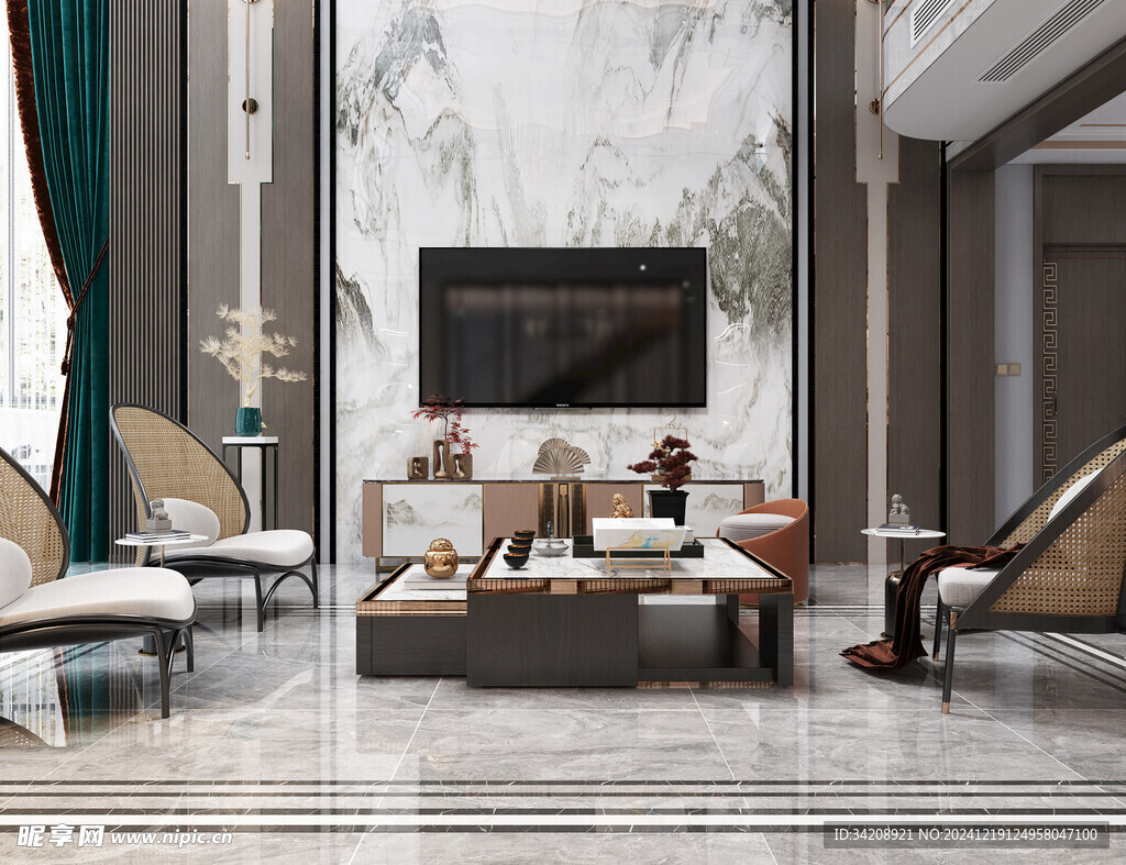 现代简约高级感新中式复古风客厅