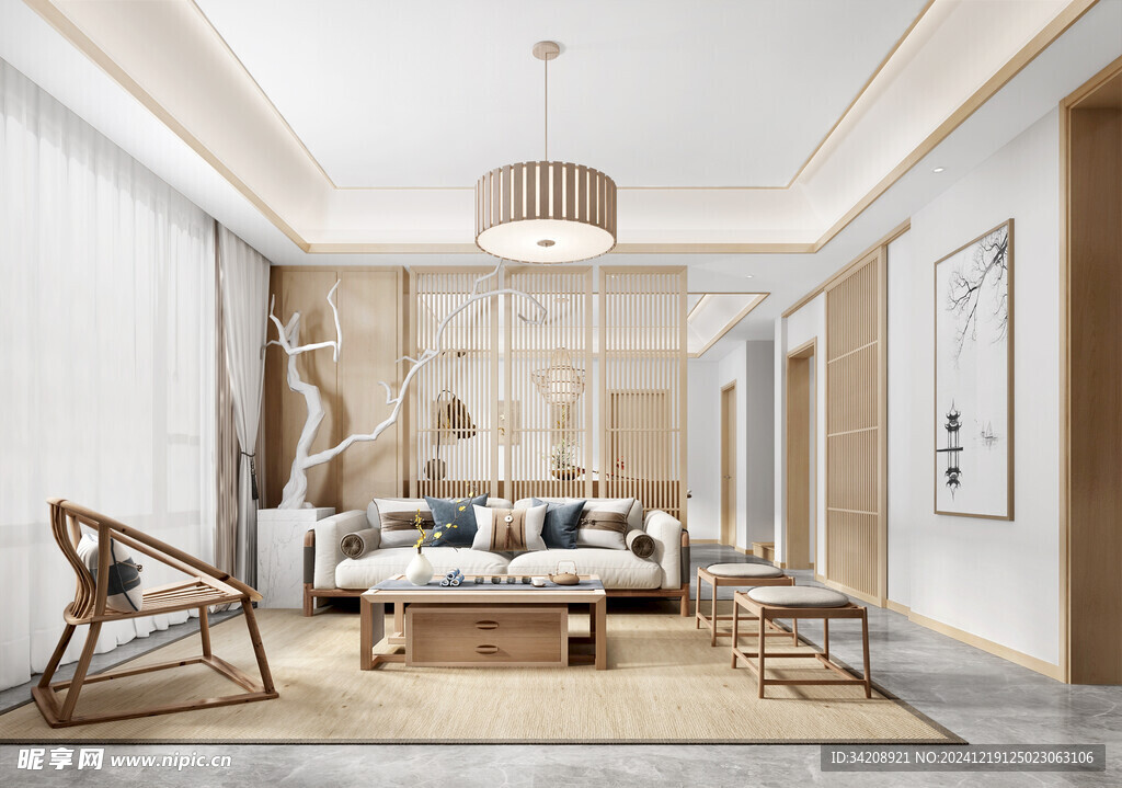 现代简约高级感新中式复古风客厅