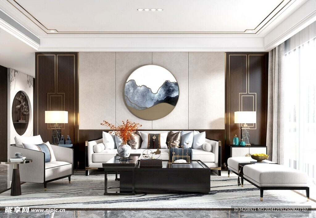 现代简约高级感新中式复古风客厅