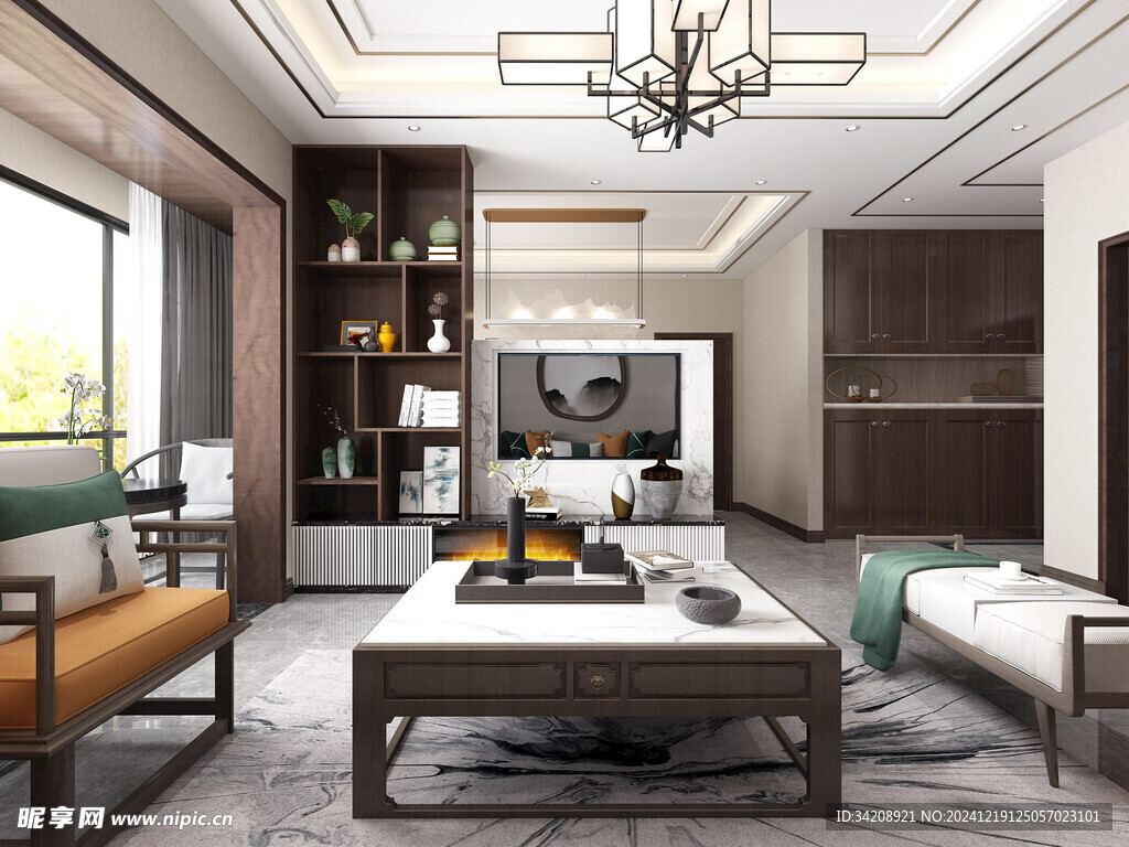 现代简约高级感新中式复古风客厅