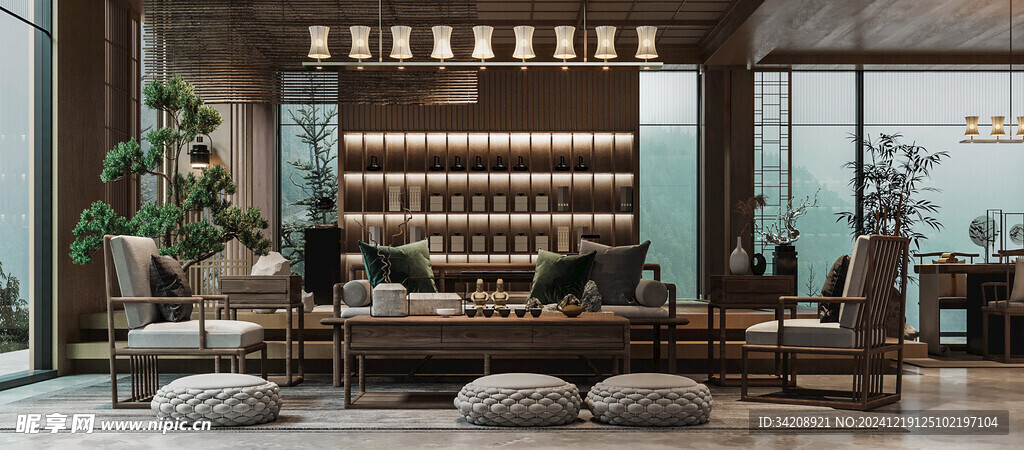 现代简约高级感新中式复古风客厅