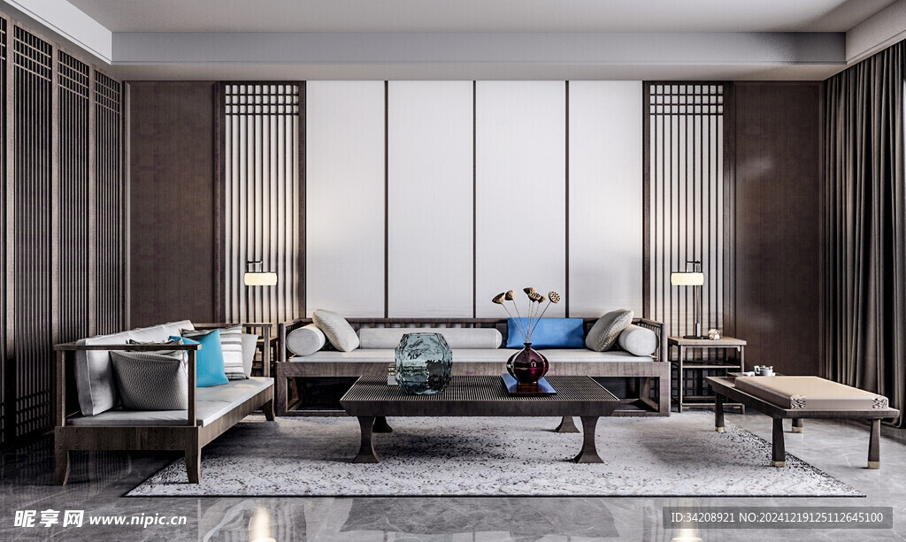 现代简约高级感新中式复古风客厅