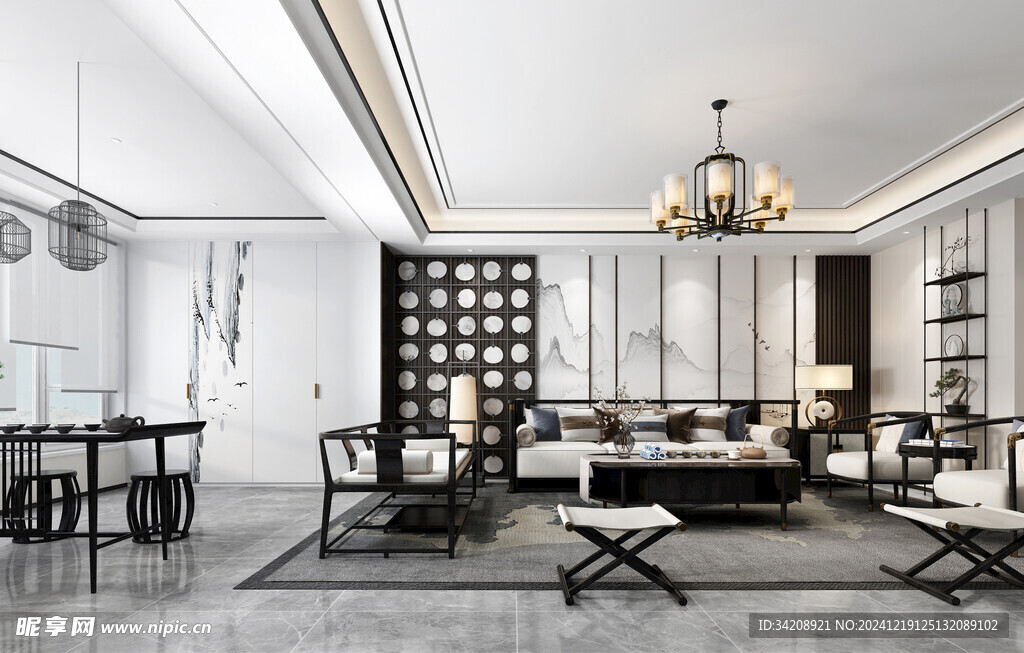 现代简约高级感新中式复古风客厅