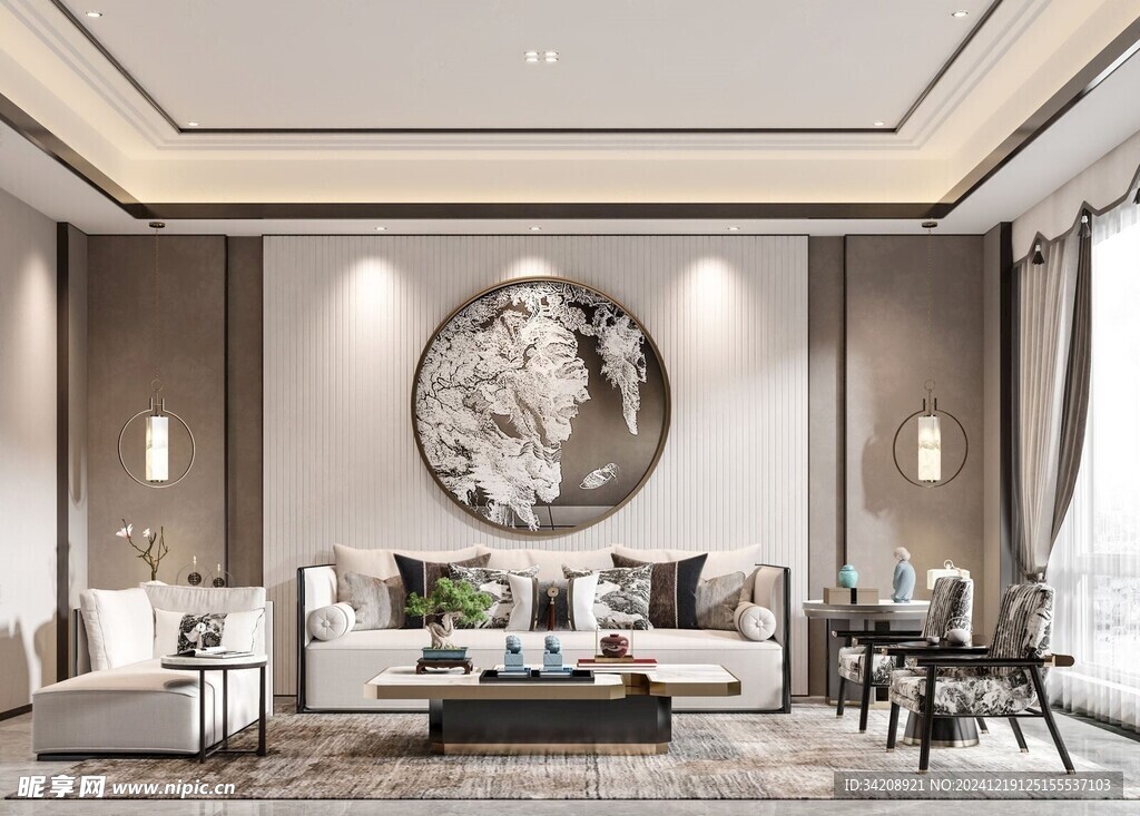 现代简约高级感新中式复古风客厅