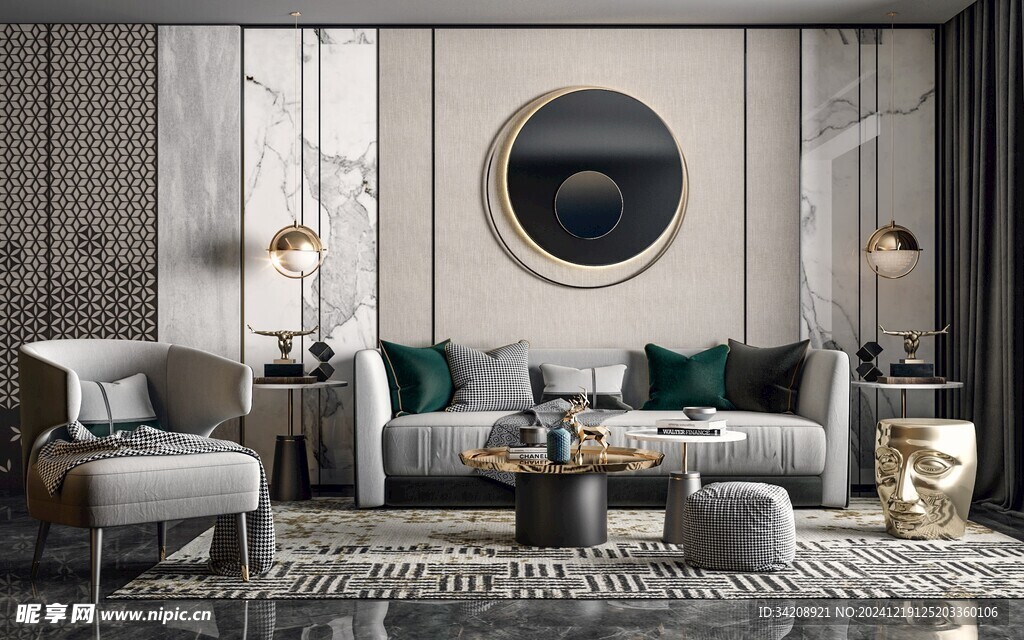 现代简约高级感新中式复古风客厅