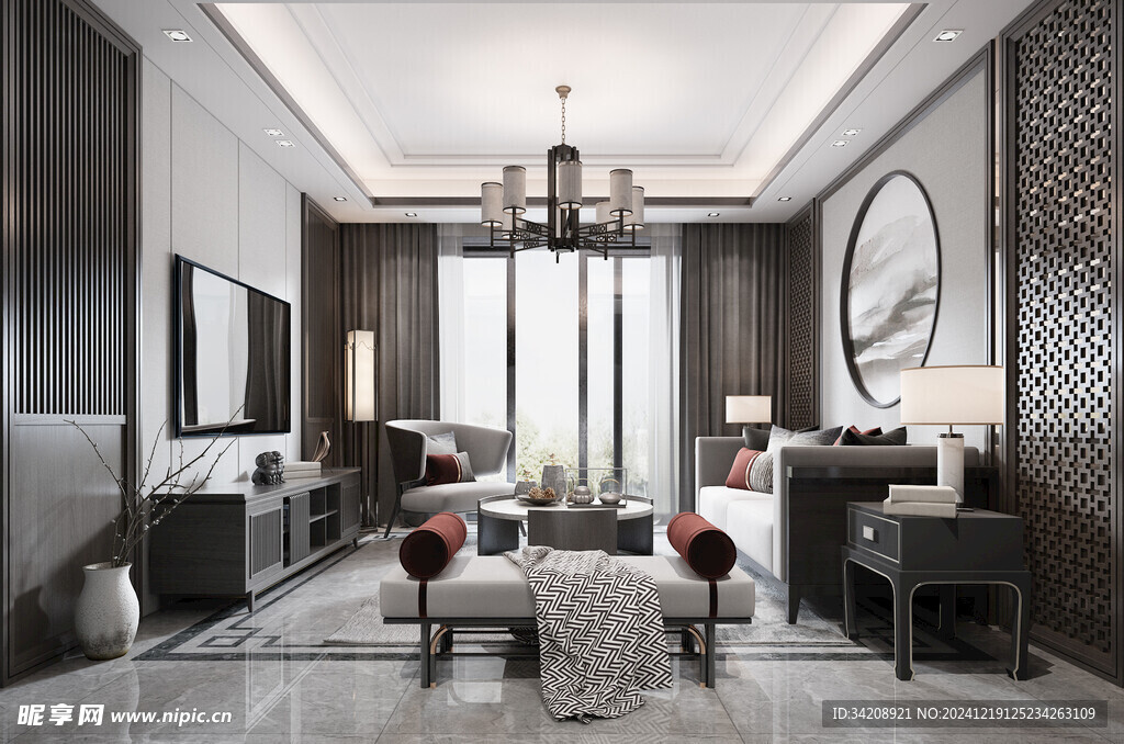 现代简约高级感新中式复古风客厅