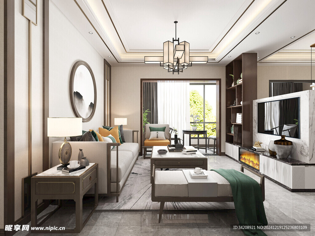 现代简约高级感新中式复古风客厅