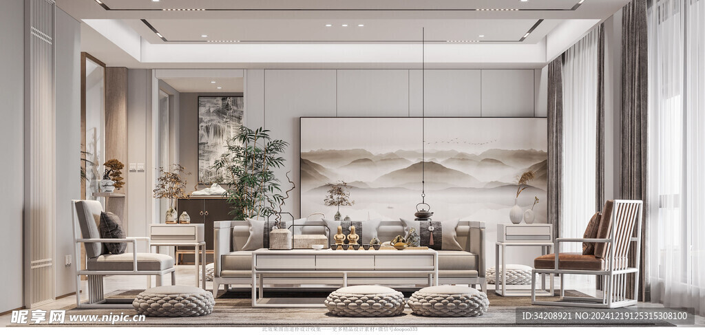 现代简约高级感新中式复古风客厅