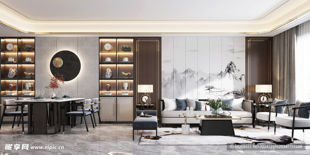 现代简约高级感新中式复古风客厅