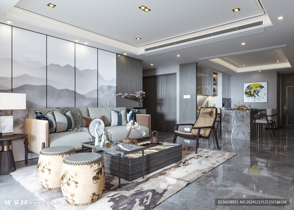 现代简约高级感新中式复古风客厅