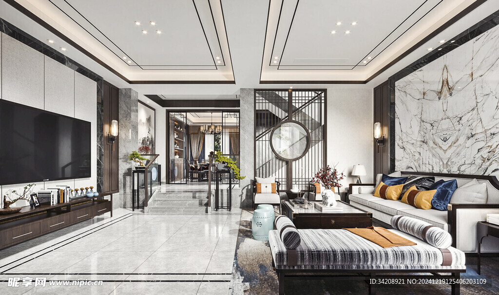 现代简约高级感新中式复古风客厅