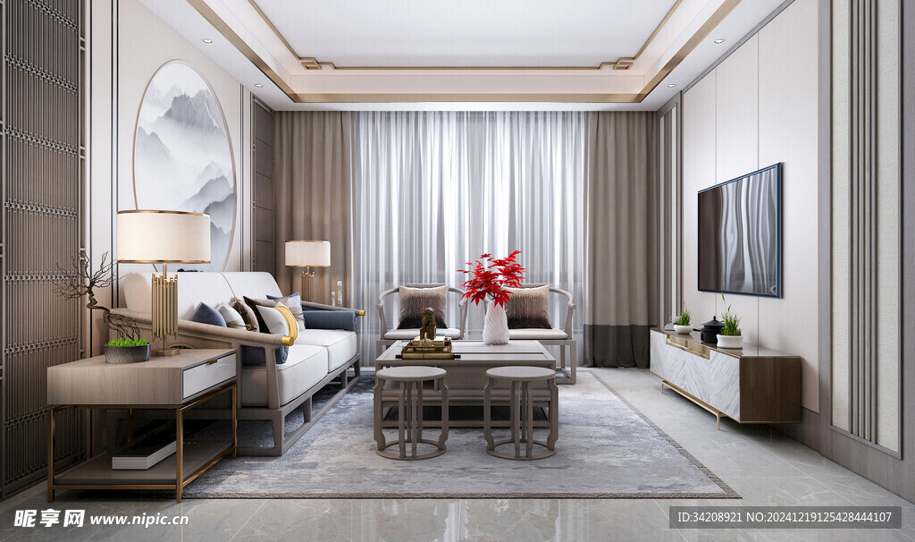 现代简约高级感新中式复古风客厅