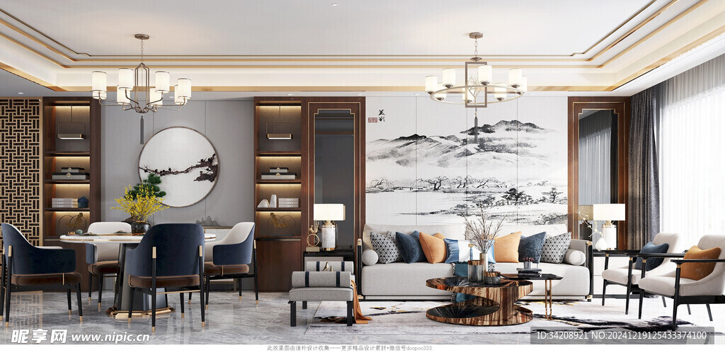 现代简约高级感新中式复古风客厅