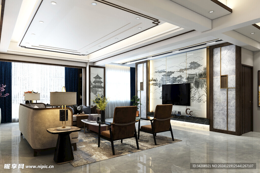 现代简约高级感新中式复古风客厅