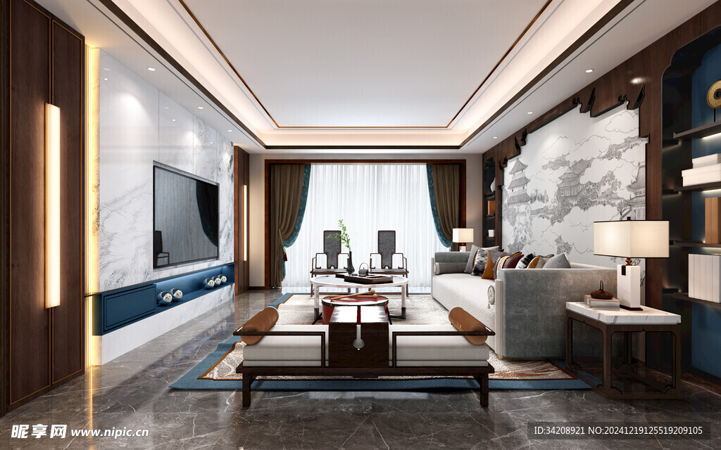 现代简约高级感新中式复古风客厅