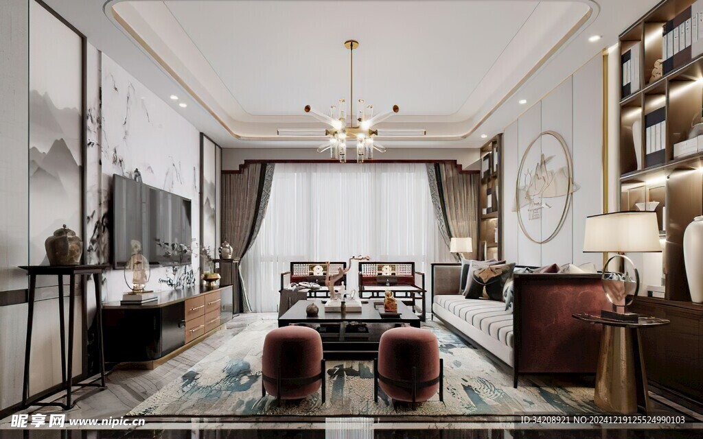 现代简约高级感新中式复古风客厅