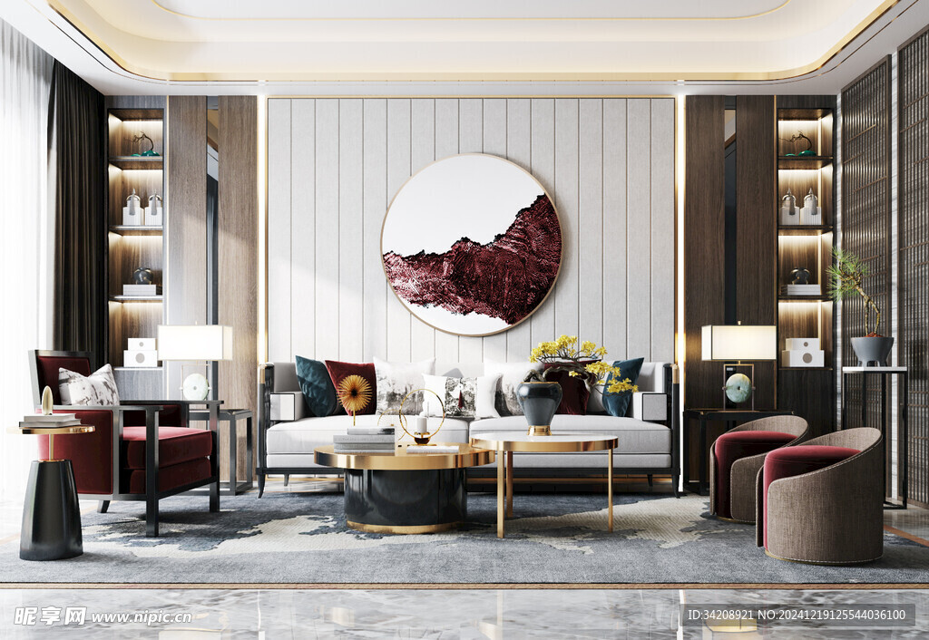 现代简约高级感新中式复古风客厅