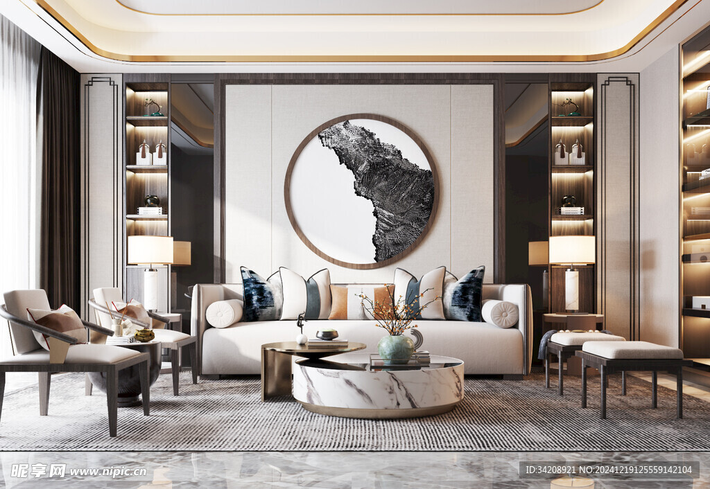 现代简约高级感新中式复古风客厅