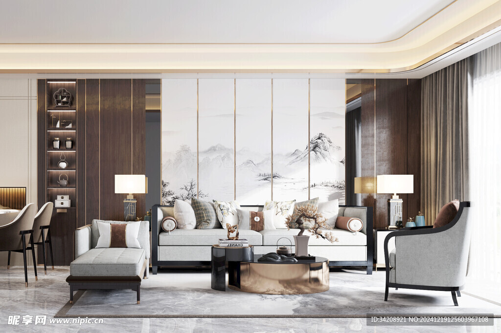 现代简约高级感新中式复古风客厅