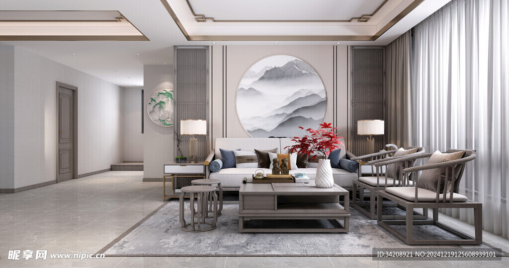 现代简约高级感新中式复古风客厅