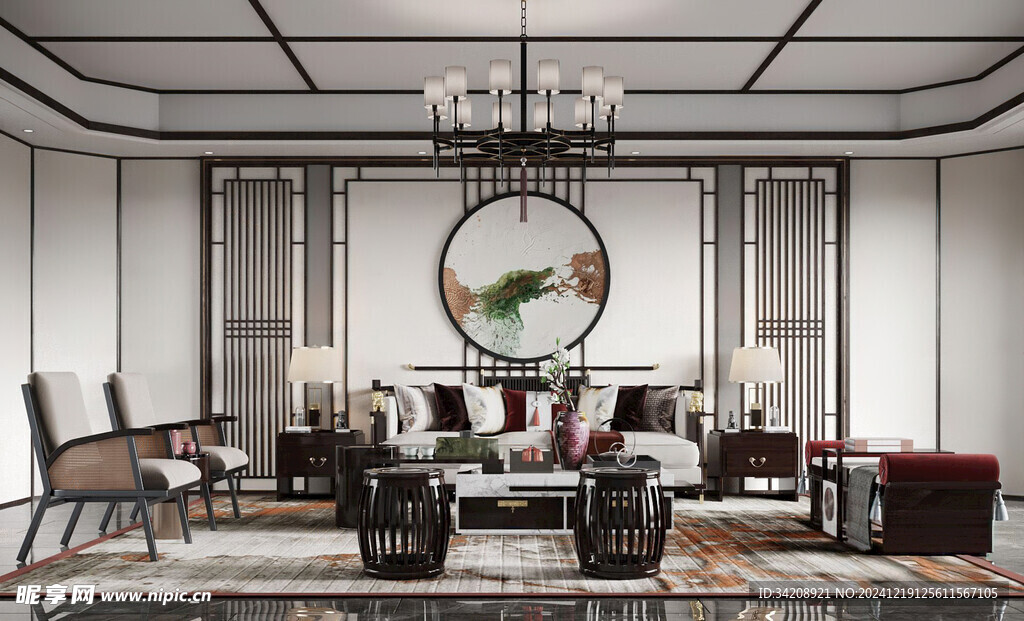 现代简约高级感新中式复古风客厅