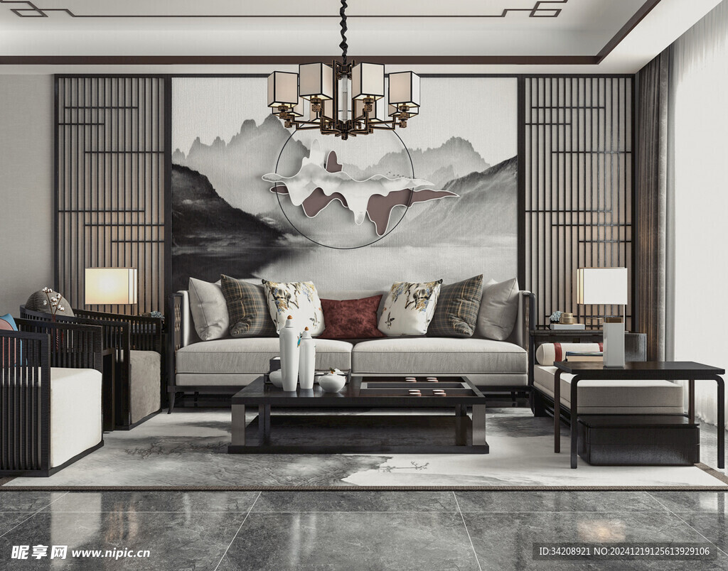 现代简约高级感新中式复古风客厅