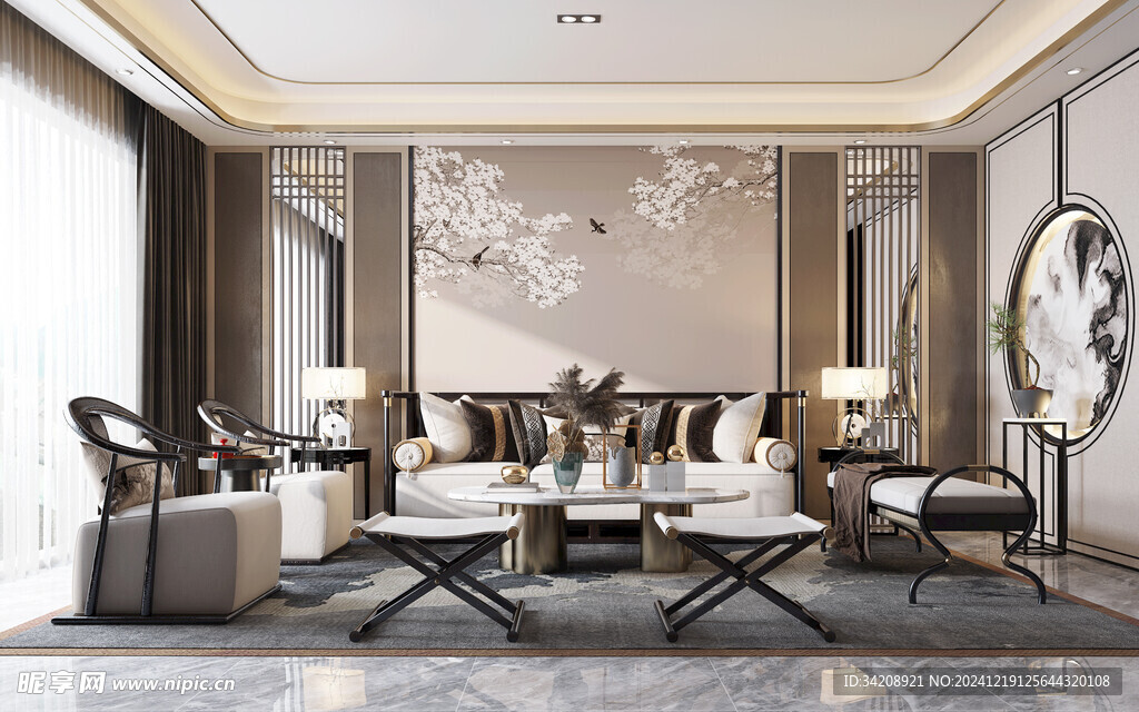 现代简约高级感新中式复古风客厅