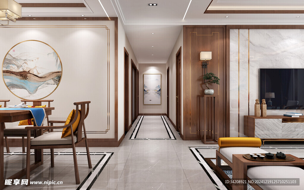 现代简约高级感新中式复古风客厅