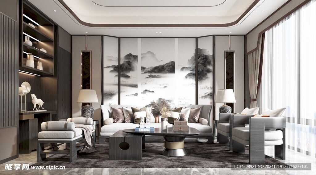 现代简约高级感新中式复古风客厅