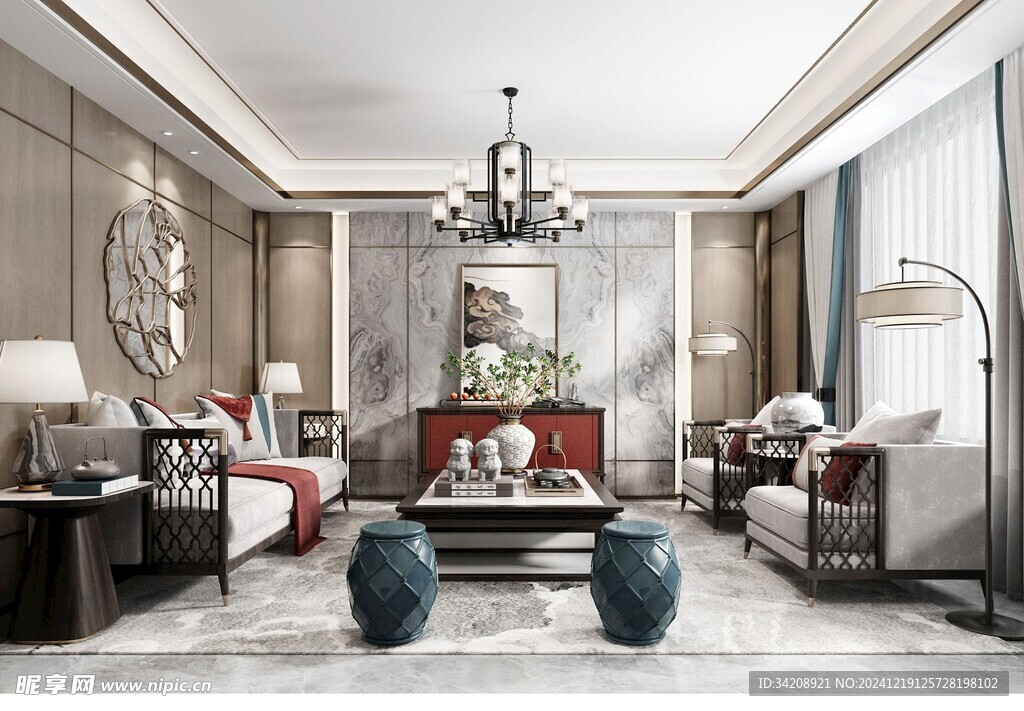 现代简约高级感新中式复古风客厅