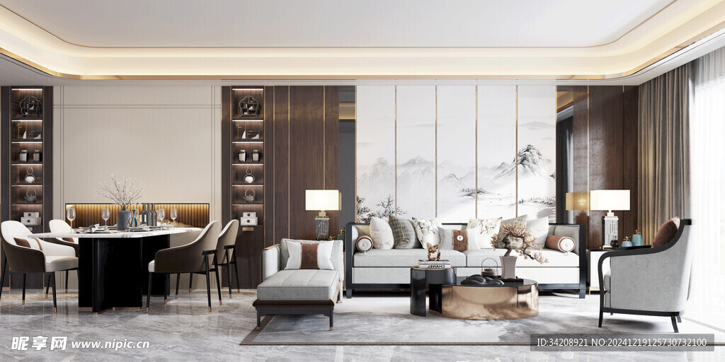 现代简约高级感新中式复古风客厅