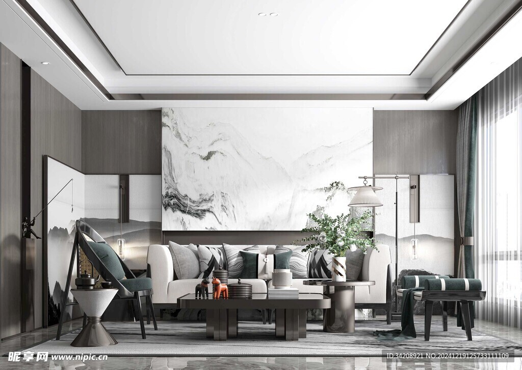 现代简约高级感新中式复古风客厅