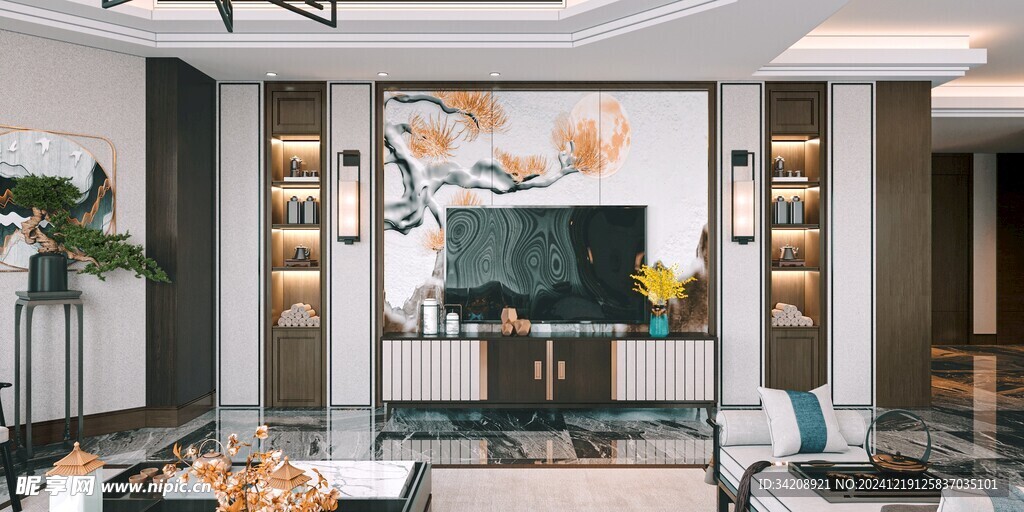 现代简约高级感新中式复古风客厅