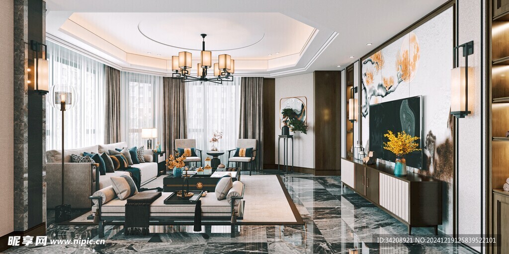 现代简约高级感新中式复古风客厅