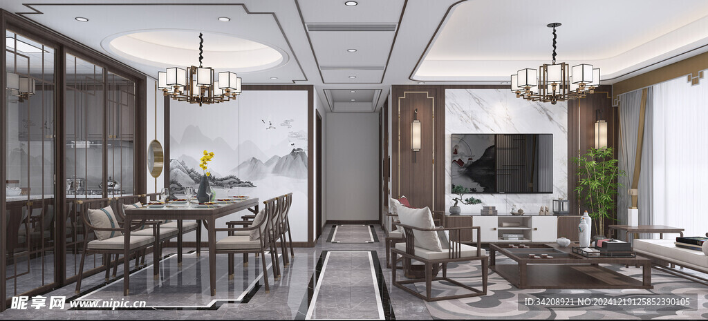 现代简约高级感新中式复古风客厅