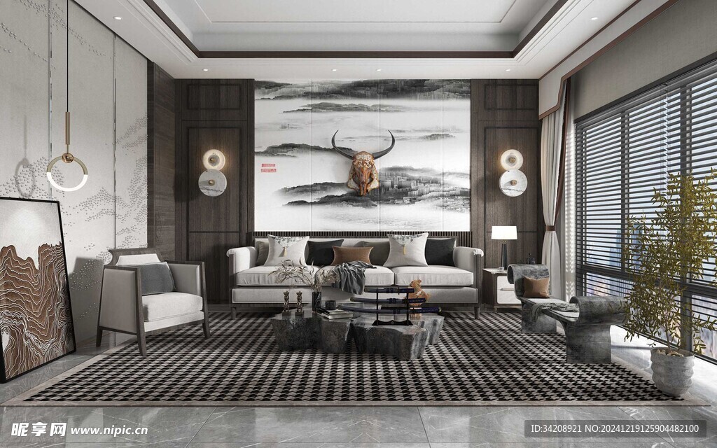 现代简约高级感新中式复古风客厅