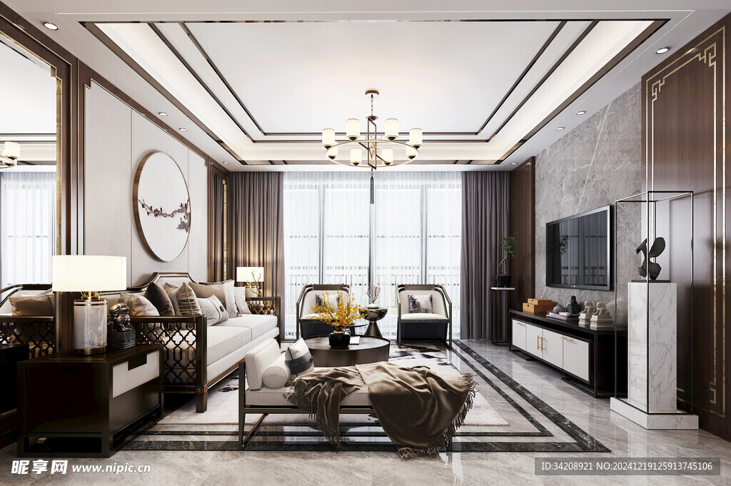 现代简约高级感新中式复古风客厅