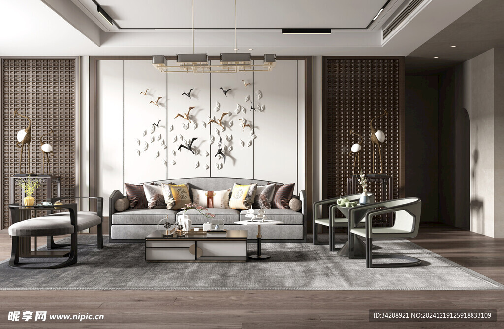 现代简约高级感新中式复古风客厅