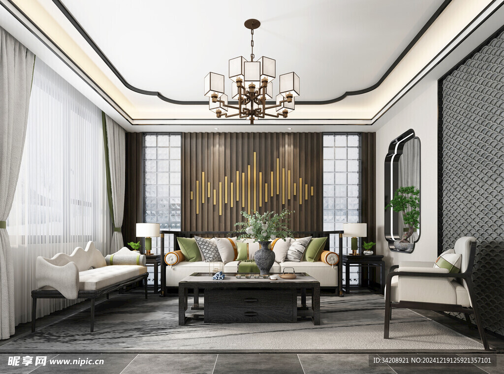 现代简约高级感新中式复古风客厅