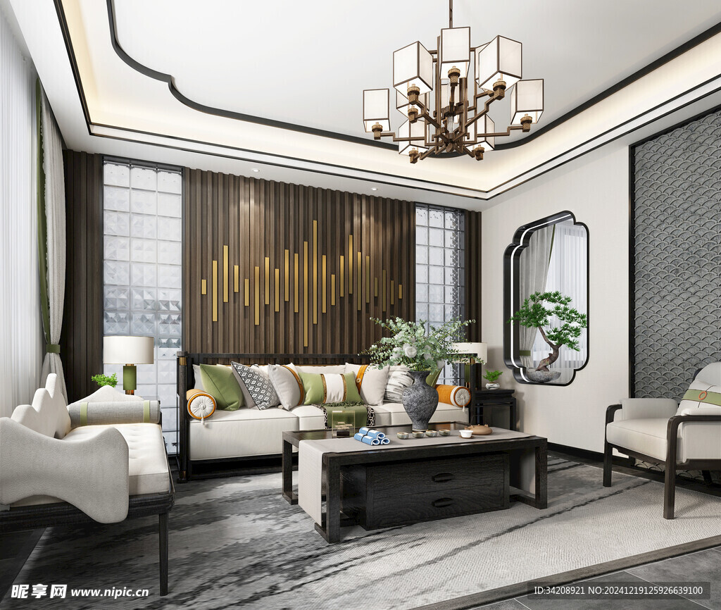 现代简约高级感新中式复古风客厅