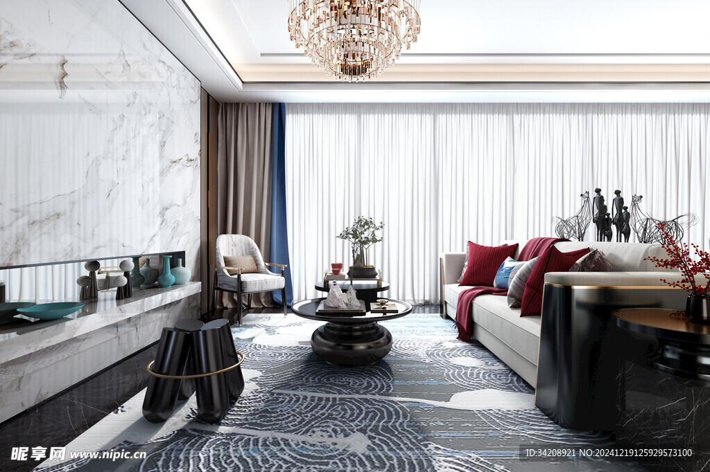 现代简约高级感新中式复古风客厅