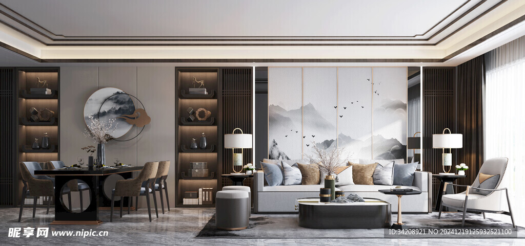 现代简约高级感新中式复古风客厅