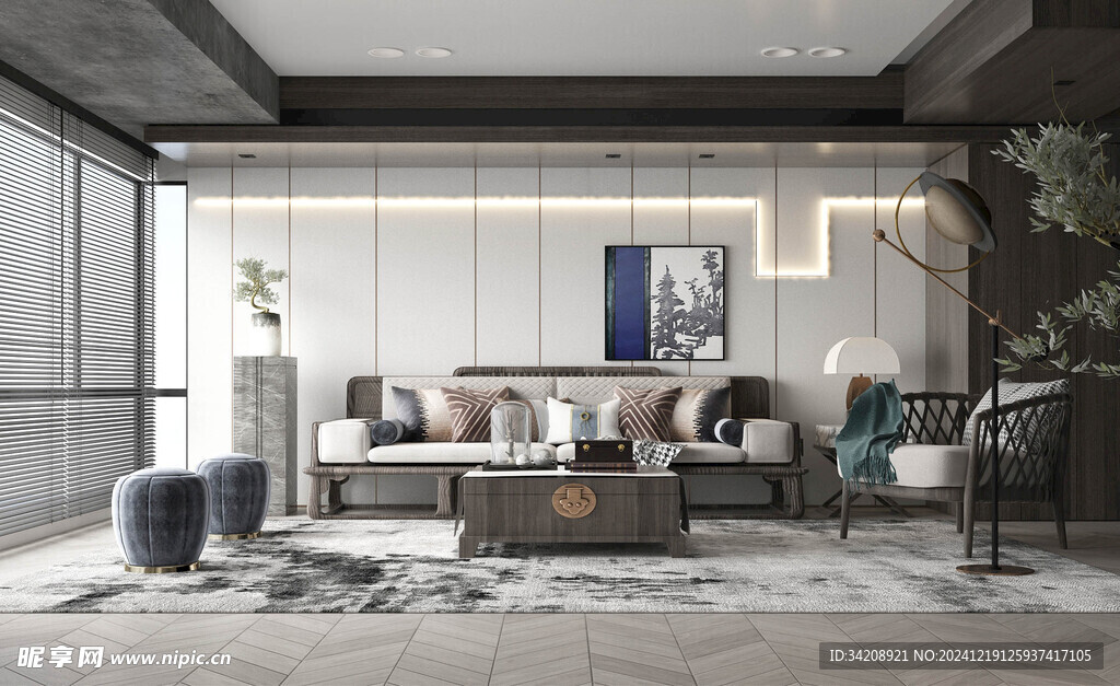 现代简约高级感新中式复古风客厅