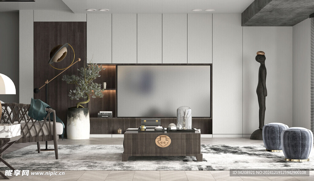 现代简约高级感新中式复古风客厅