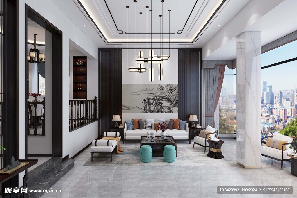 现代简约高级感新中式复古风客厅