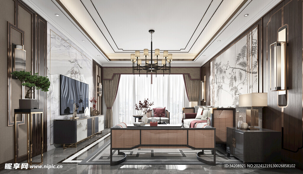 现代简约高级感新中式复古风客厅