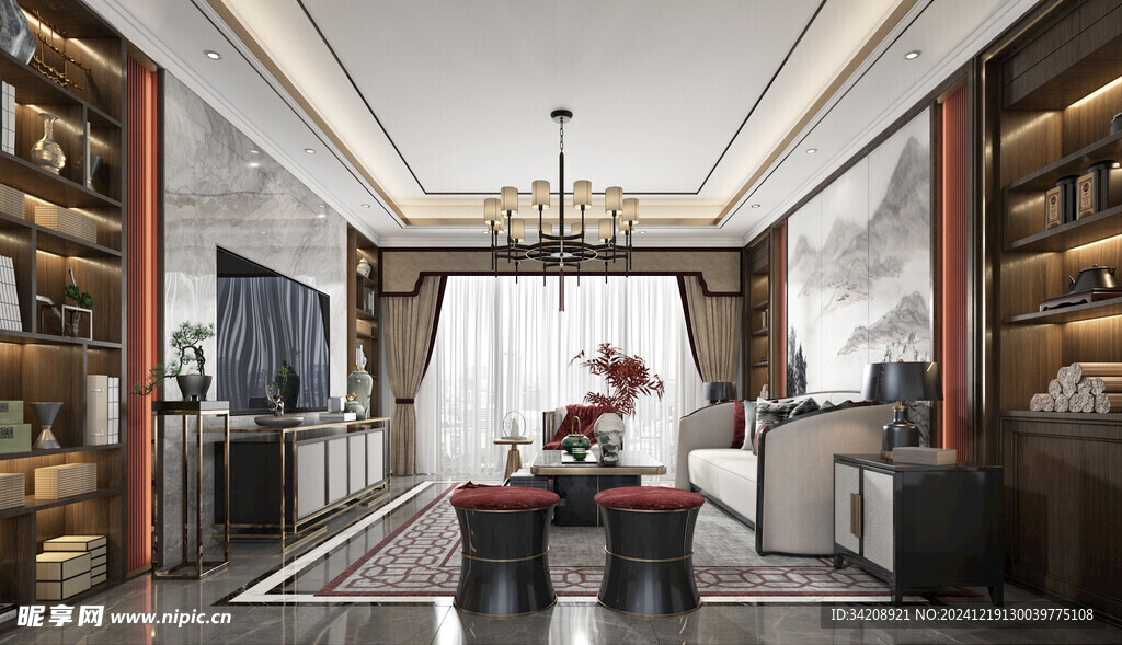 现代简约高级感新中式复古风客厅