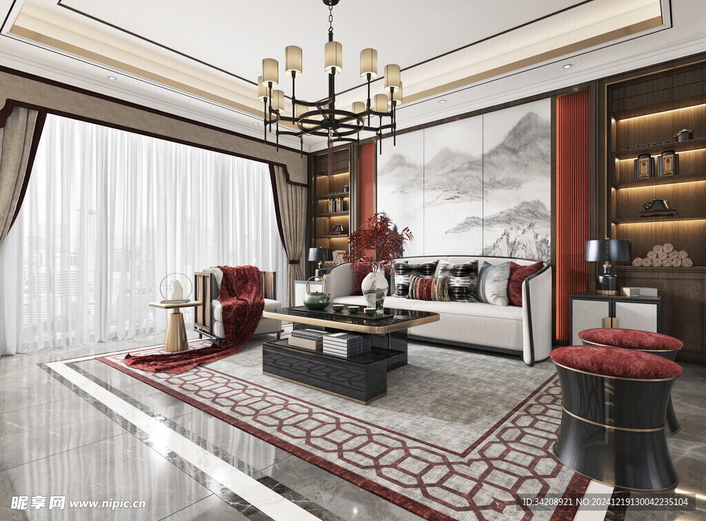 现代简约高级感新中式复古风客厅